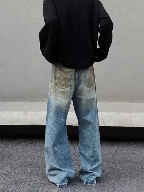 Jean Vintage dirty-dyed graffiti ripped baggy jeans Size US 34 / EU 50 - 4 Thumbnail