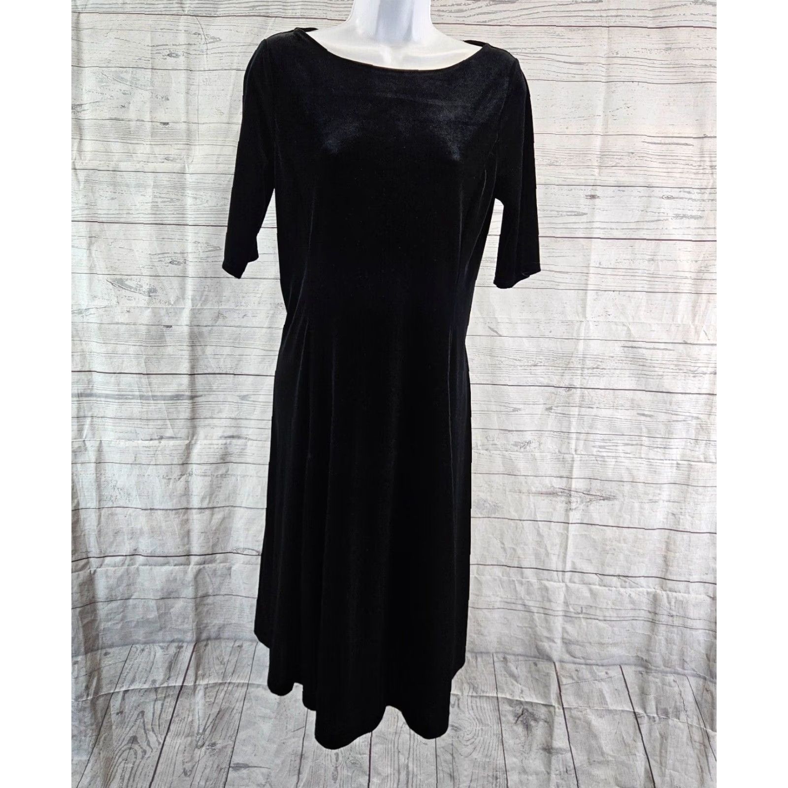 Lands' End VINTAGE Lands' End Velvet Dress Womens Solid Black Half Sleeve Midi Size Small (S) P Size S / US 4 / IT 40 - 2 Thumbnail