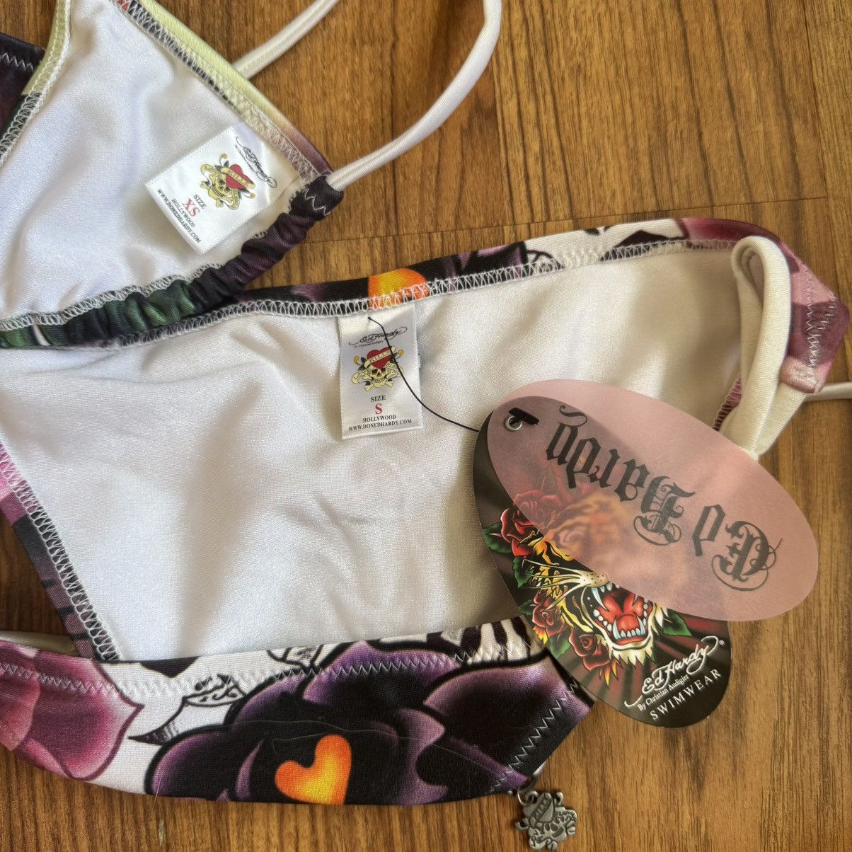 Ed Hardy ED HARDY Vintage Y2K Rare White Love Life Rose Bikini Set Size XS / US 0-2 / IT 36-38 - 13 Thumbnail