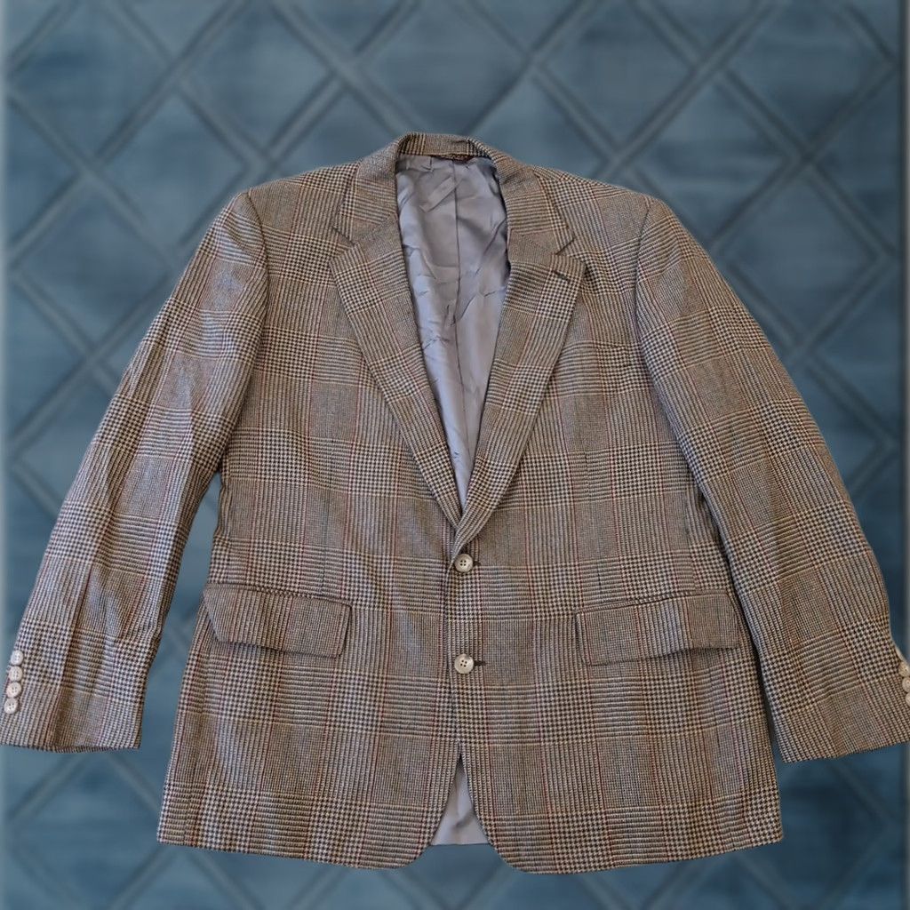 Lands' End Lands' End Blazer Mens 44 Gray Plaid Silk Wool Two Button Single Vent Notch Lapel Size 44R - 1 Thumbnail