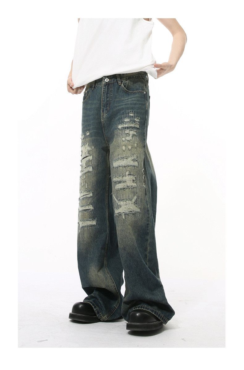 Japanese Brand × Jean Street washed distressed loose versatile wide-leg jeans Size US 32 / EU 48 - 5 Thumbnail