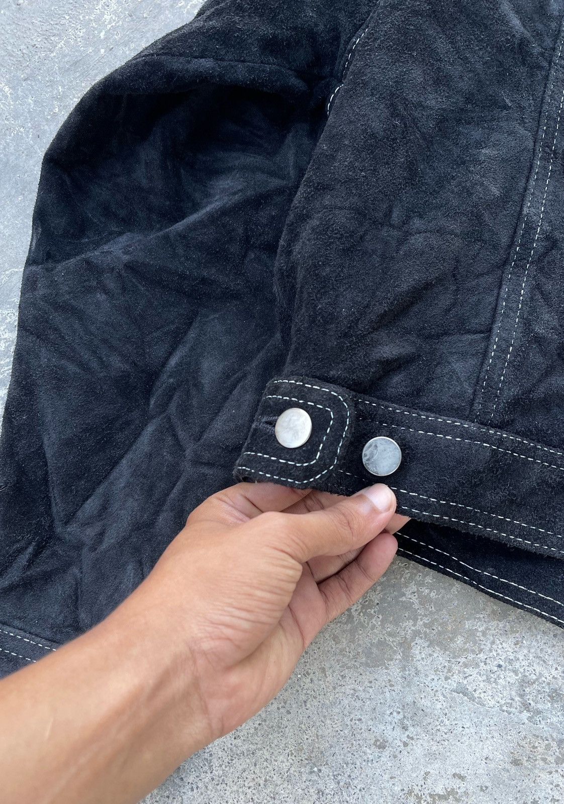 14th Addiction × Genuine Leather × Japanese Brand 🔥Vintage Japanese Brand Genuine Leather Trucker Jacket Size US S / EU 44-46 / 1 - 6 Thumbnail