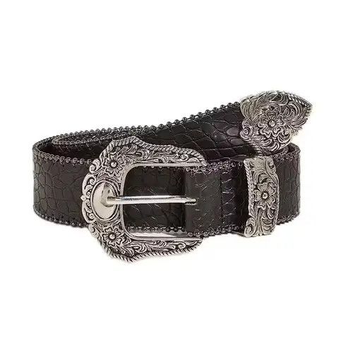 image of Leather Belt For Women Gothic Alloy Buckle Waist Strap in Black