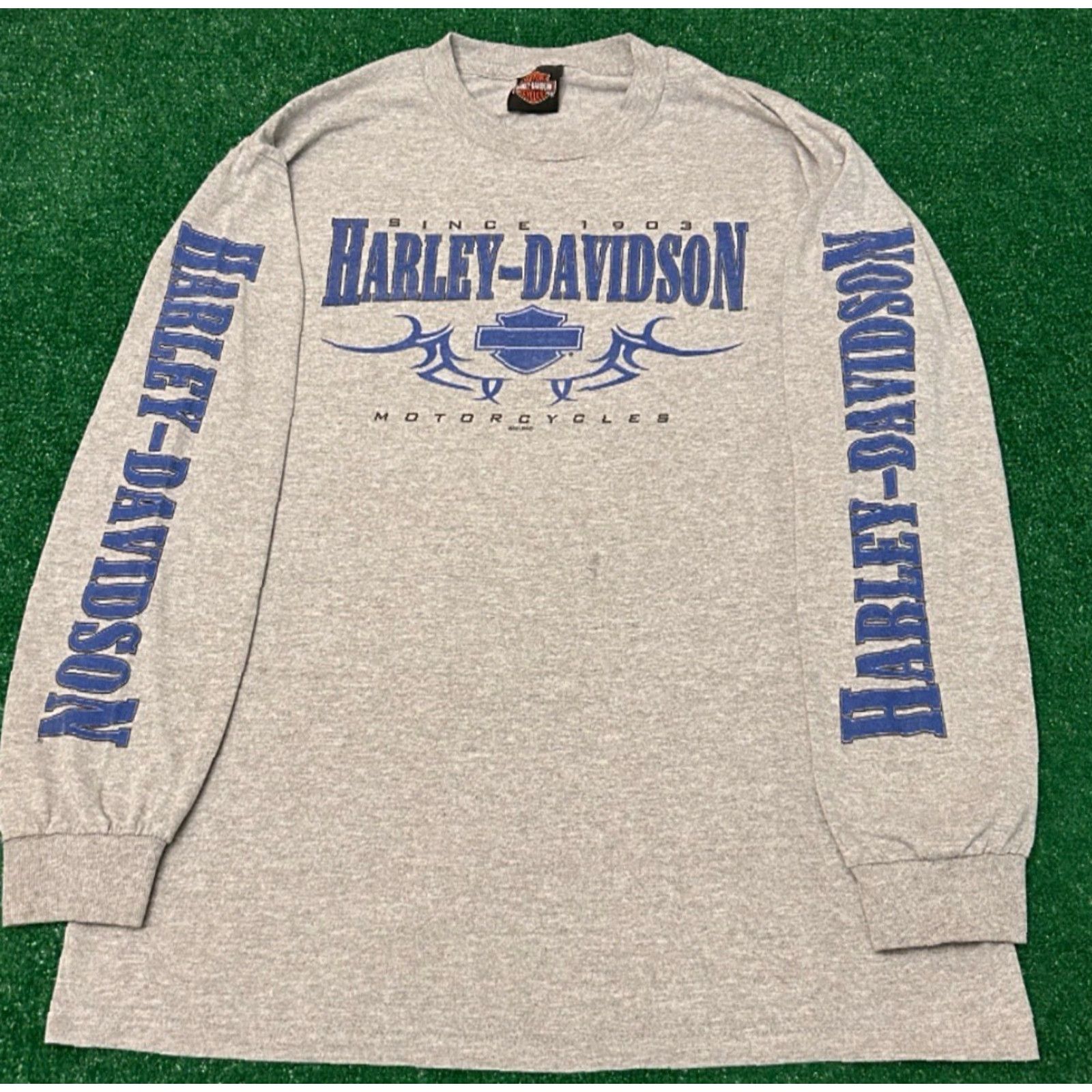 Harley Davidson VINTAGE Harley-Davidson Biker Logo Long Sleeve Shirt Mens L Gray 90s Y2K Spider Web Logo 2012 Florida Size US L / EU 52-54 / 3 - 4 Thumbnail