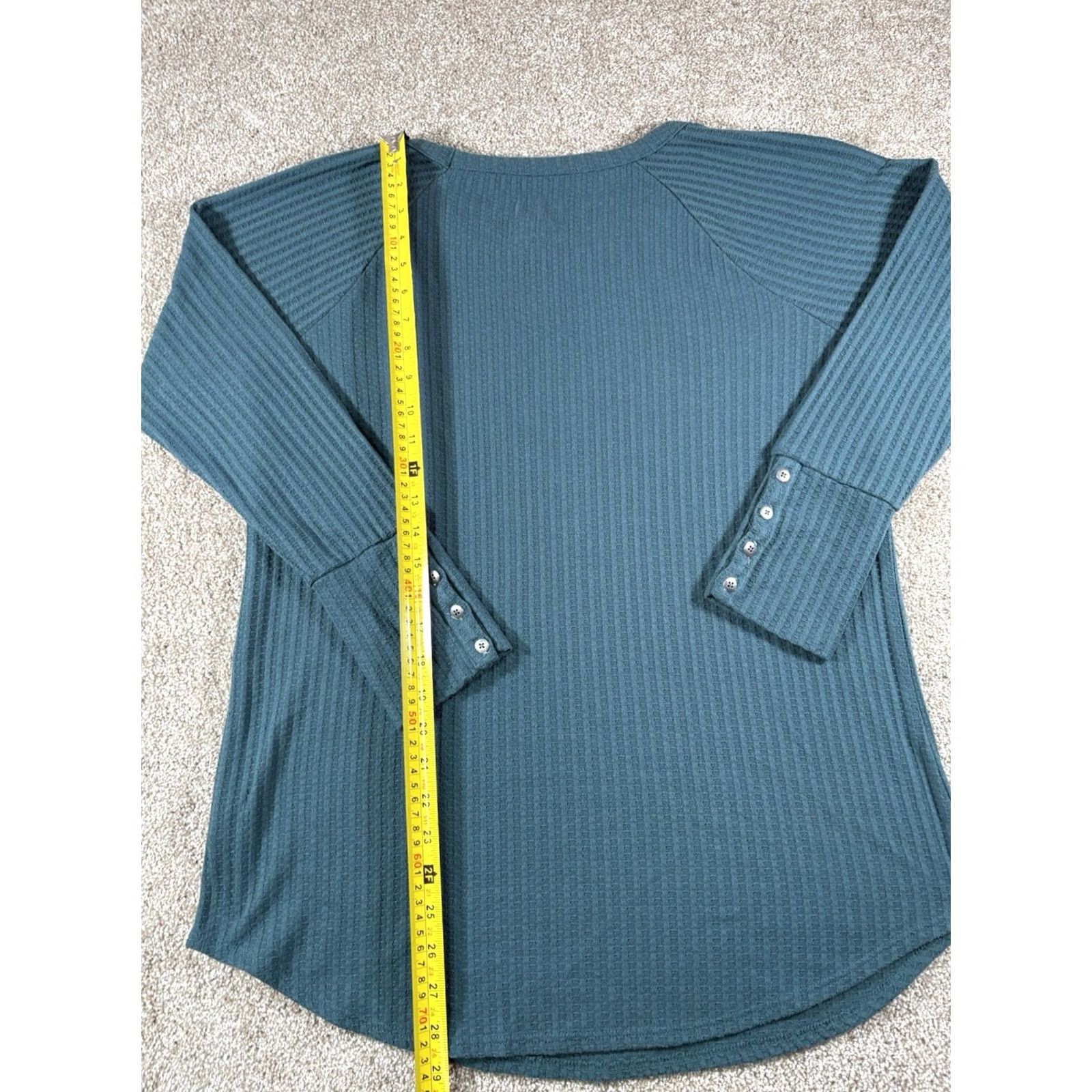 Vintage Chaser Thermal Waffle Weave Tunic Top Womens XL Green Knit Long Sleeve Pullover Shirt Blouse Womens Overall Tunic Style Thermal Top XL Green Size XL / US 12-14 / IT 48-50 - 6 Thumbnail