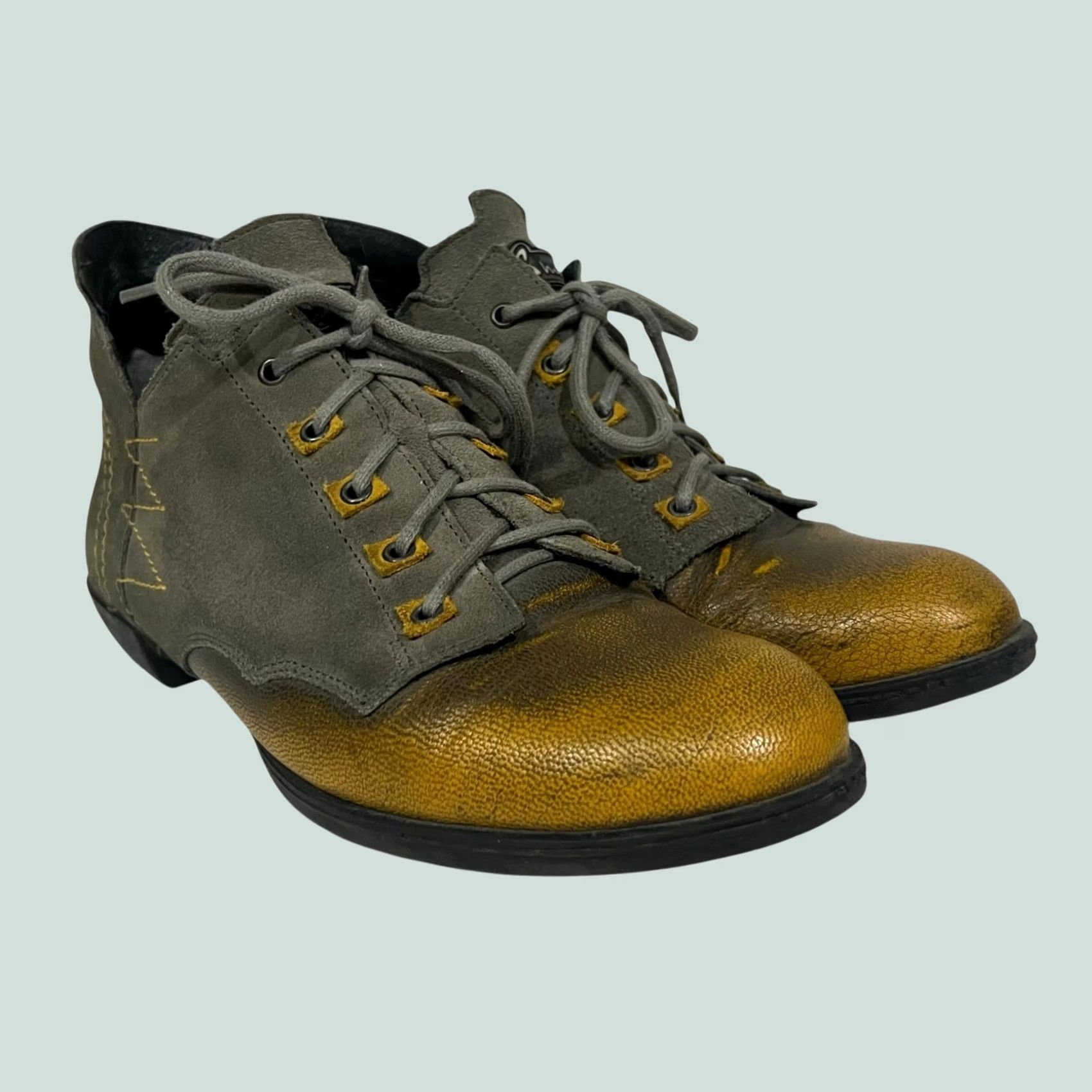 Vintage Maciejka Ankle Boots Boots Leather Gray Yellow Vintage-Look Zip Sz 8 Womens Shoes Size US 8 / IT 38 - 1 Thumbnail