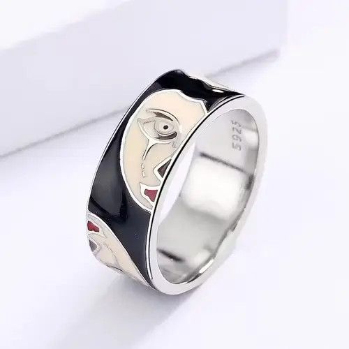 Ring Of Fire Creative Handmade Irregular Half Face Enamel Heart Ring Size ONE SIZE - 2 Thumbnail