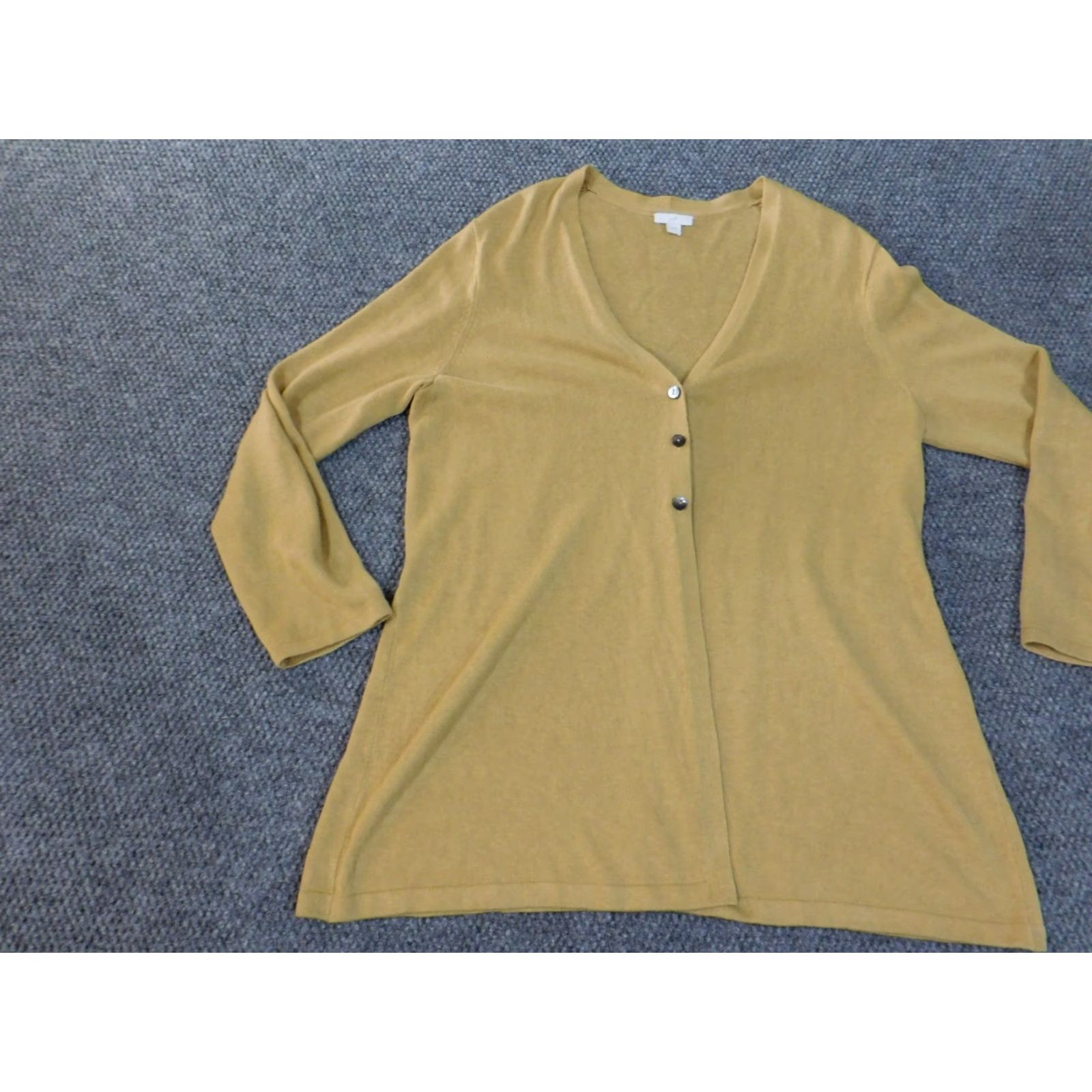 J. Jill J. Jill Cardigan Sweater Womens Beige Linen Rayon V-Neck Button Open Long Sleeve L Regular Knit Rugby Style Vintage: No Size L / US 10 / IT 46 - 3 Thumbnail