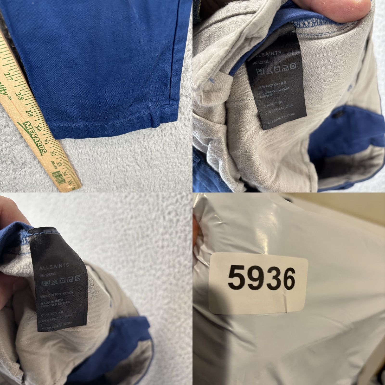 Allsaints AllSaints Pants Mens 32x30 Chino Slim Straight Blue Preppy 100% Cotton Regular Waist Size 32 Size US 32 / EU 48 - 8 Thumbnail