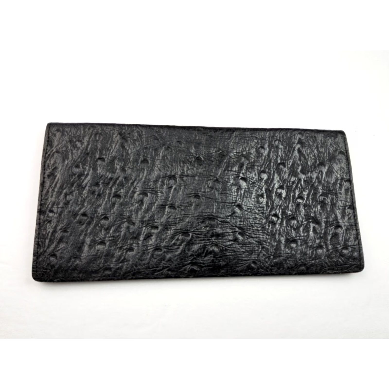 Vintage Ostrich Leather Bifold Wallet Full Size Men Black Leather Bifold Wallet 7.5x3.5 Mens Size ONE SIZE - 2 Thumbnail