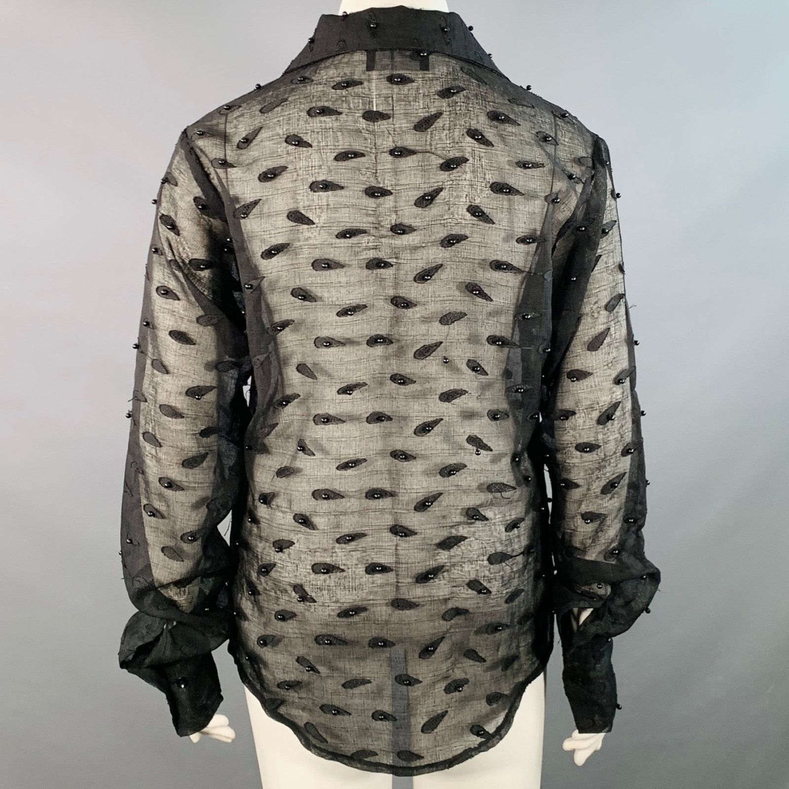 Other L Sheer Black Linen Paisley Beaded Embroidered Shirt Size L / US 10 / IT 46 - 4 Thumbnail