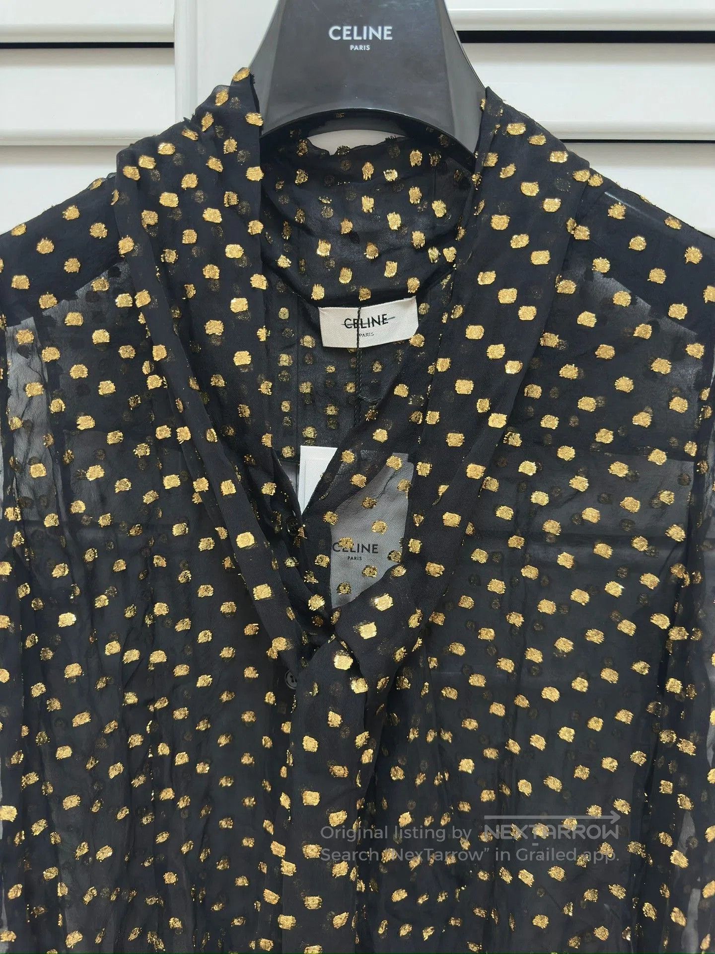 Celine Celine Black Gold Polka Dot Silk Shirt. Size XS / US 0-2 / IT 36-38 - 2 Thumbnail