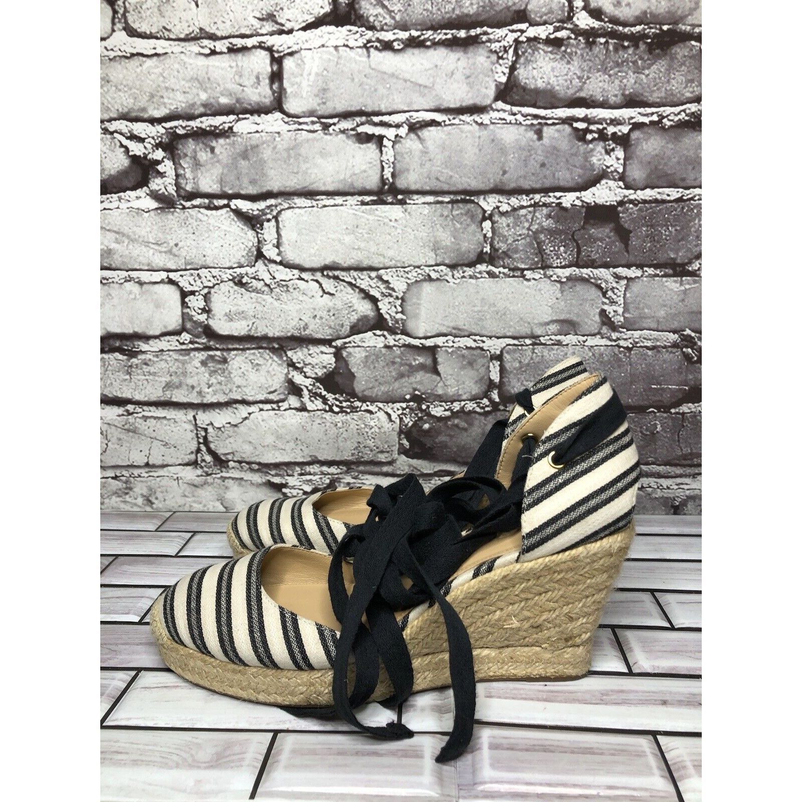 J.Crew J.CREW Eloise Blue Striped Fabric Espadrilles Wedge Ankle Wr Size US 7.5 / IT 37.5 - 20 Thumbnail
