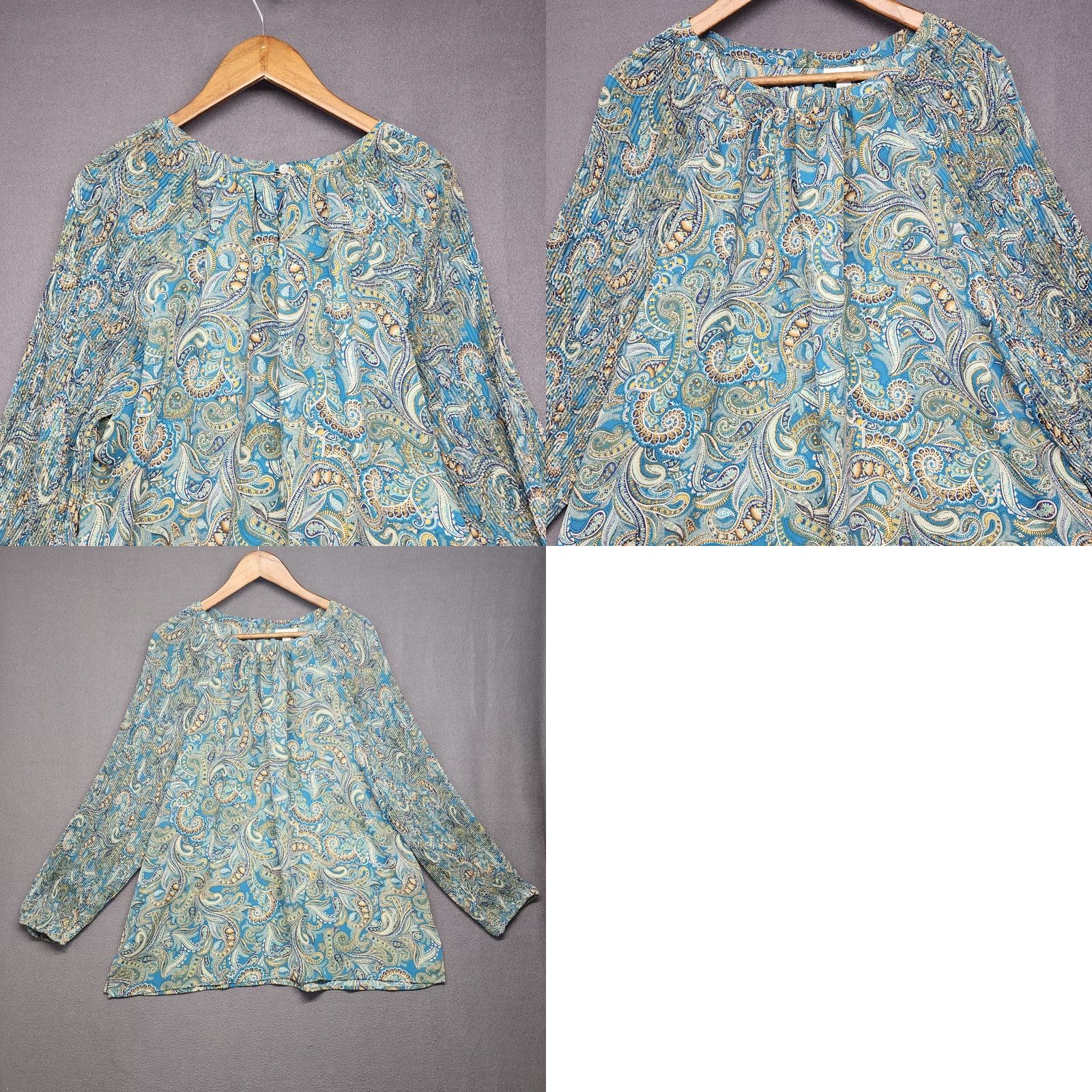 J. Jill VINTAGE J Jill Top Women Large Blue Paisley Blouse Stretch Flowy Office Boho Artsy Womens Blouse Size L / US 10 / IT 46 - 8 Thumbnail