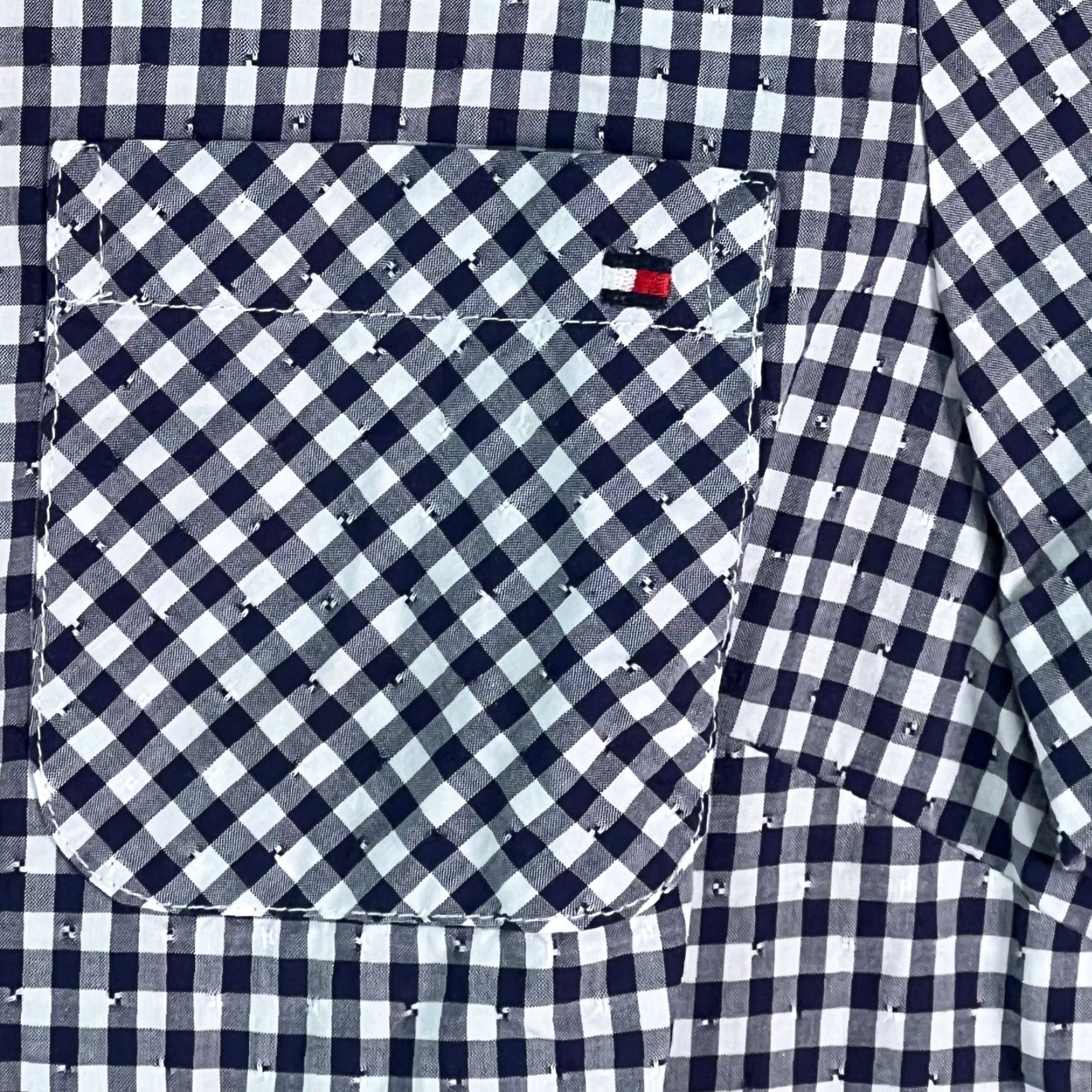 Tommy Hilfiger Tommy Hilfiger Women’s Button-Up Shirt Short Sleeves Blue Check 100% Cotton XS Regular Shirt Adult Womens TS Hilfiger Logo Pockets Casual Shirt Size XS / US 0-2 / IT 36-38 - 4 Thumbnail