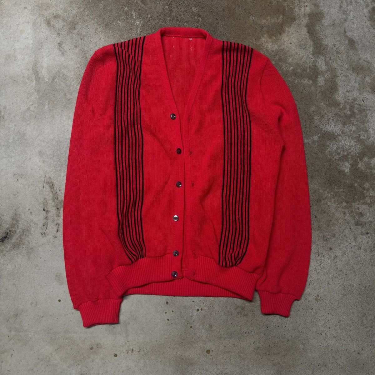 Vintage Vintage 60s Striped Red Black Acrylic Cardigan Mod Sweater Size US M / EU 48-50 / 2 - 1 Thumbnail