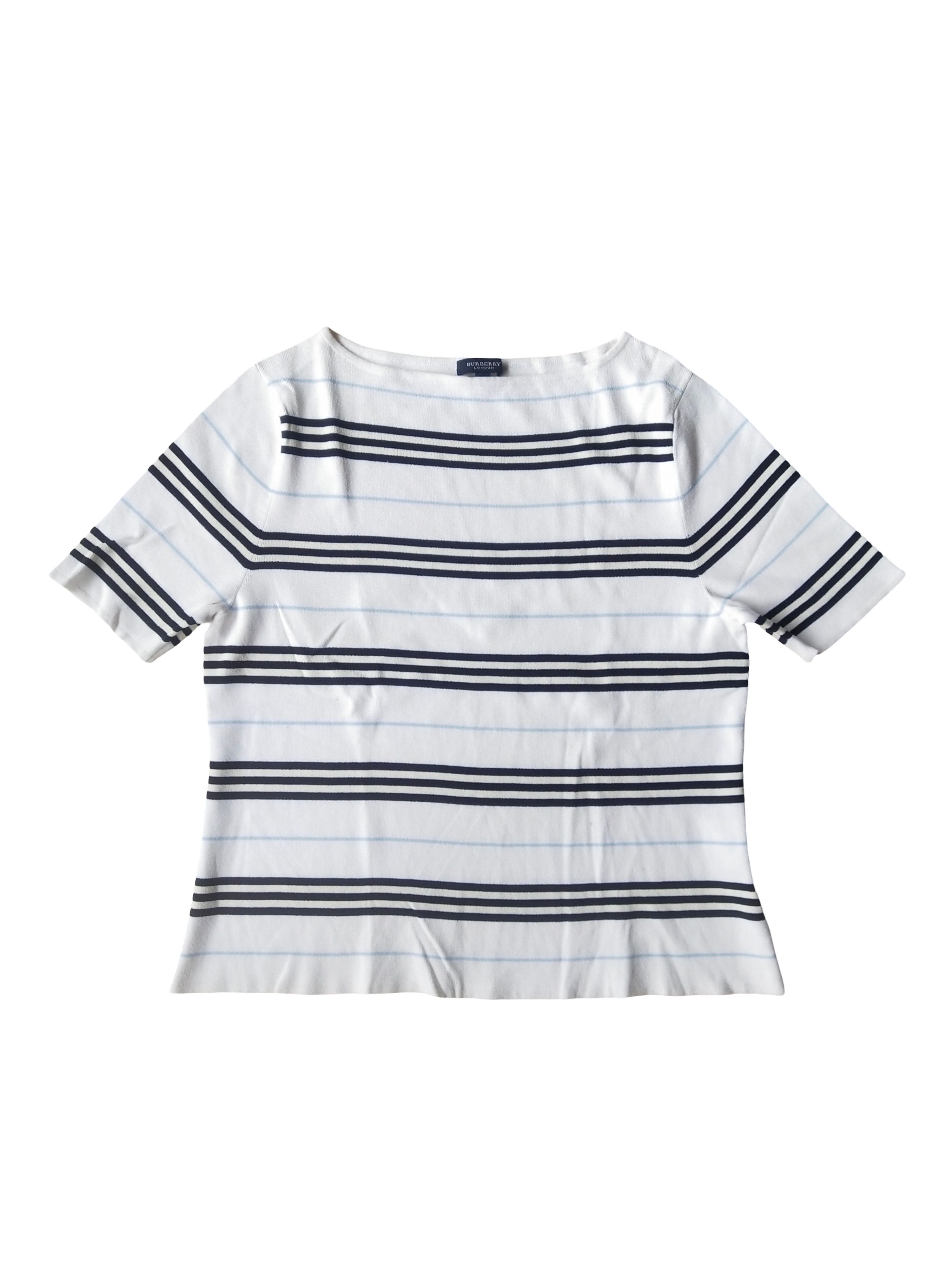Burberry 2000s Burberry London Striped Knit Top Boat Neck Size S / US 4 / IT 40 - 1 Thumbnail