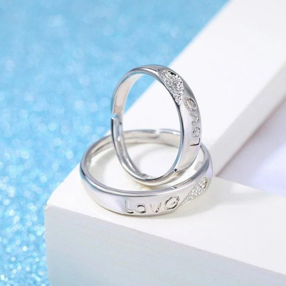 Designer 2pcs Sterling Silver Matching Heart Love Open Couple Rings Size ONE SIZE - 8 Thumbnail