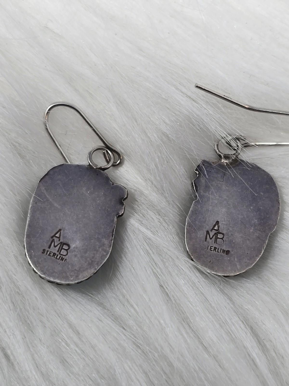 Sterling Silver Sterling Turquoise Dangle Earrings Leaf AMB Signed Size ONE SIZE - 4 Thumbnail