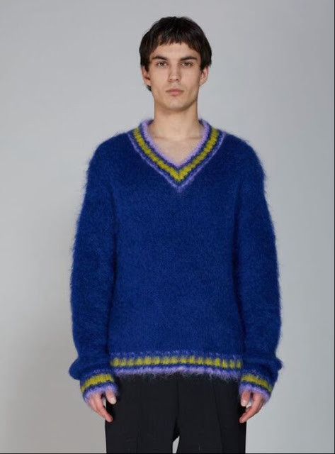 Marni o1w1db11024 Striped-Trim Mohair-Blend Sweater in Blue Size US M / EU 48-50 / 2 - 1 Thumbnail