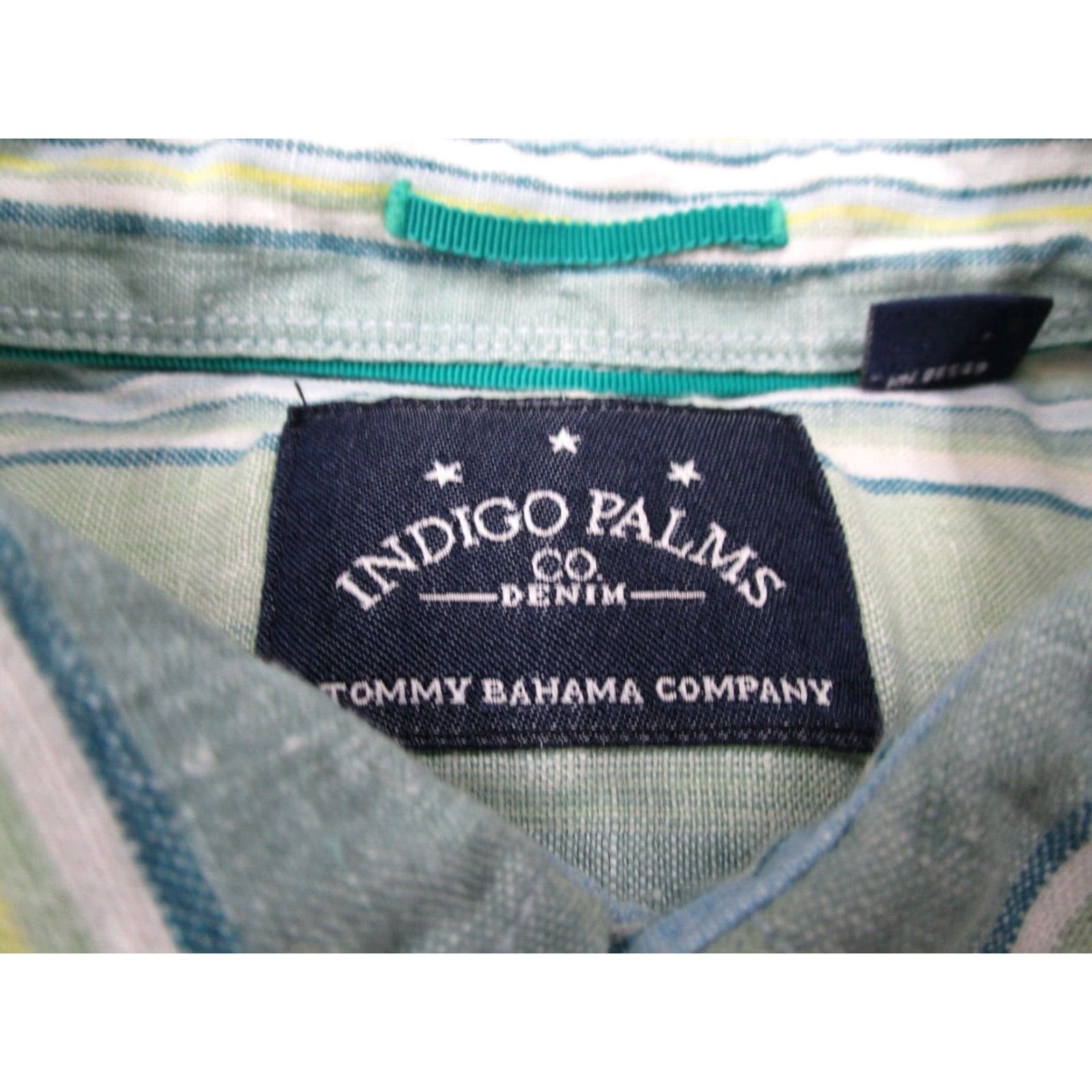 Tommy Bahama TOMMY BAHAMA INDIGO PALMS Mens Blue Green Striped Button-Up Long Sleeve Linen Shirt - Regular Medium - Travel Beach Classic Size US M / EU 48-50 / 2 - 2 Thumbnail
