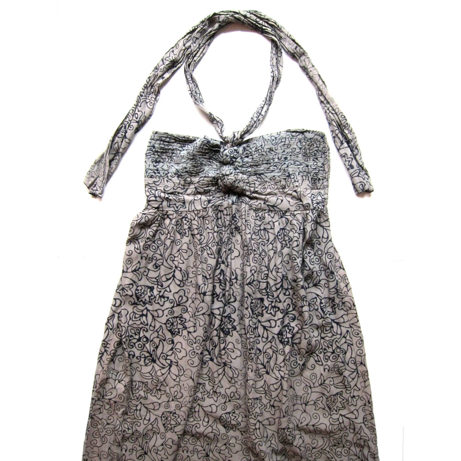 Vintage VINTAGE Young Fashions Rayon Grey Black Floral Long Maxi Halter Tank Sun Dress L Size L / US 10 / IT 46 - 4 Thumbnail