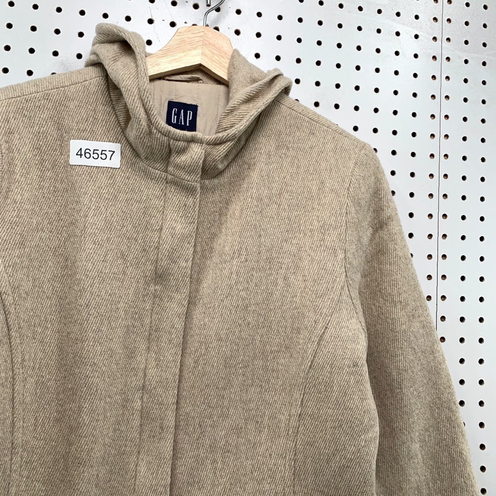 Gap VINTAGE Gap Wool Jacket Womens Large Oatmeal Beige Hooded Lined Insulated Y2K Jacket Size L / US 10 / IT 46 - 7 Thumbnail