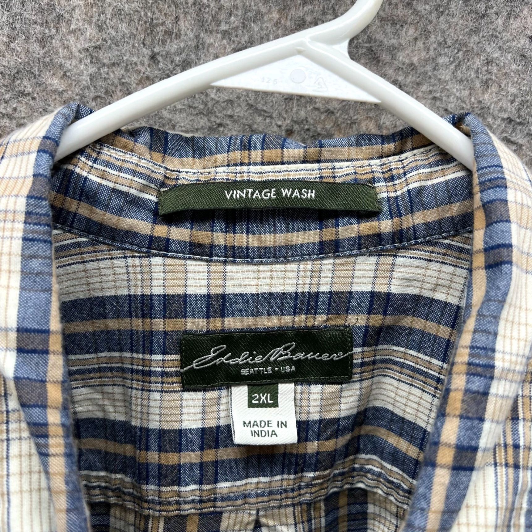 Eddie Bauer VINTAGE Eddie Bauer Shirt Men 2XL Button-Down Plaid Blue Beige Col l ar-S sade? Size 48R - 4 Thumbnail