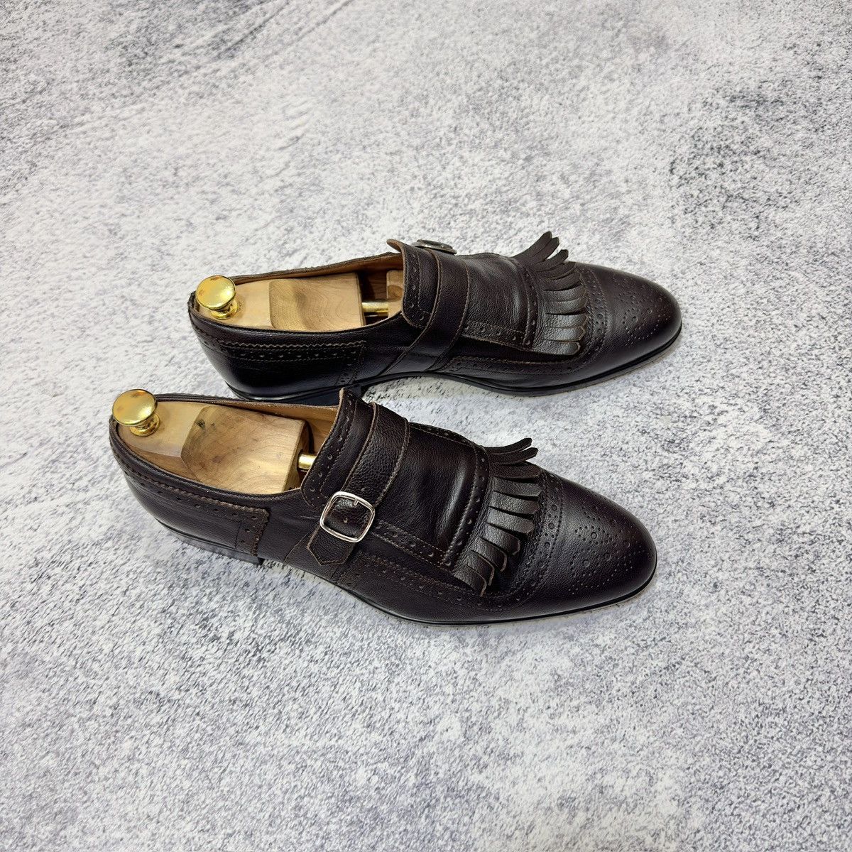 Doucal's × Handmade Doucal’s Italy Dark Brown Monk Shoes US9 UK8 EU42 27cm Size US 9 / EU 42 - 4 Thumbnail