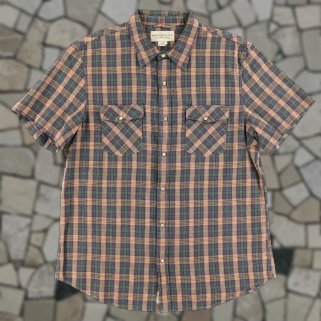 Vintage Denim & Supply Ralph Lauren Pearl Snap Twill Plaid Shirt Green Men XL Shirt Size US XL / EU 56 / 4 - 1 Thumbnail