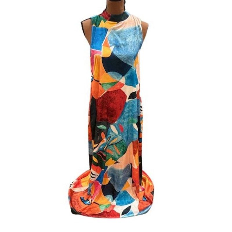 Nicole Miller Halter Neck Abstract Print Maxi Dress - www.disolcolor.com