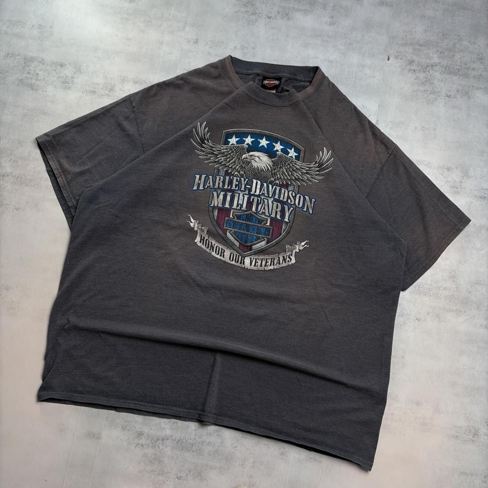 Harley Davidson Y2K Grey Harley Davidson Grunge Biker Veterans Faded T-Shirt Size US XXL / EU 58 / 5 - 3 Thumbnail