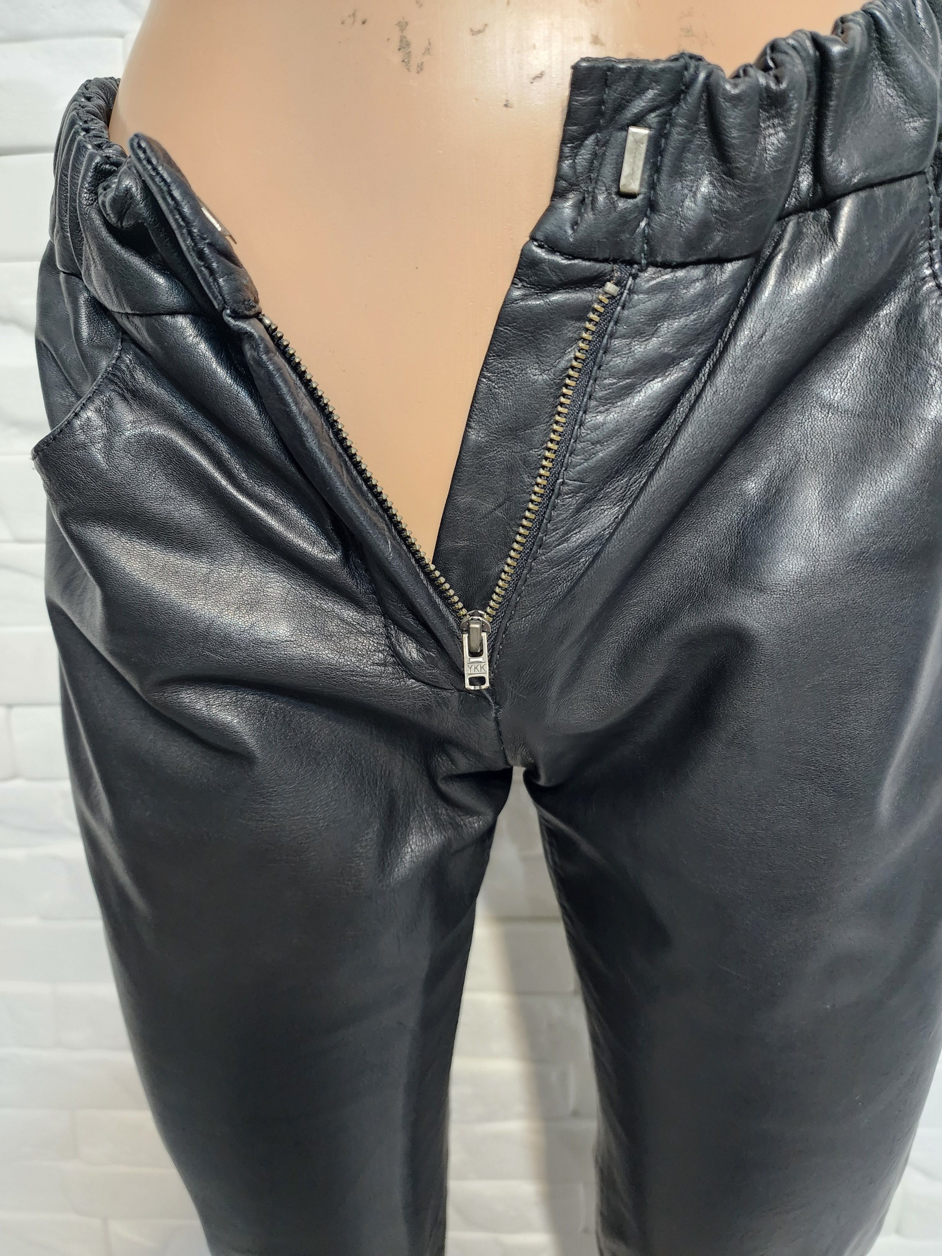 Genuine Leather Black Leather Pants: Women's Denim Style Leather Trousers Size 31" - 4 Thumbnail