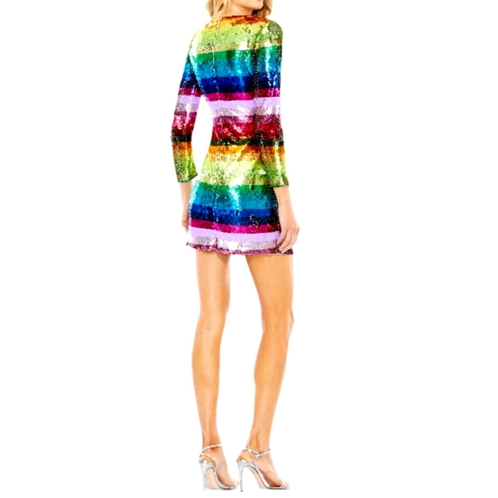 Other Mac Duggal Rainbow Sequin Mini Long Sleeve Dress Pride 6 Size M / US 6-8 / IT 42-44 - 5 Thumbnail