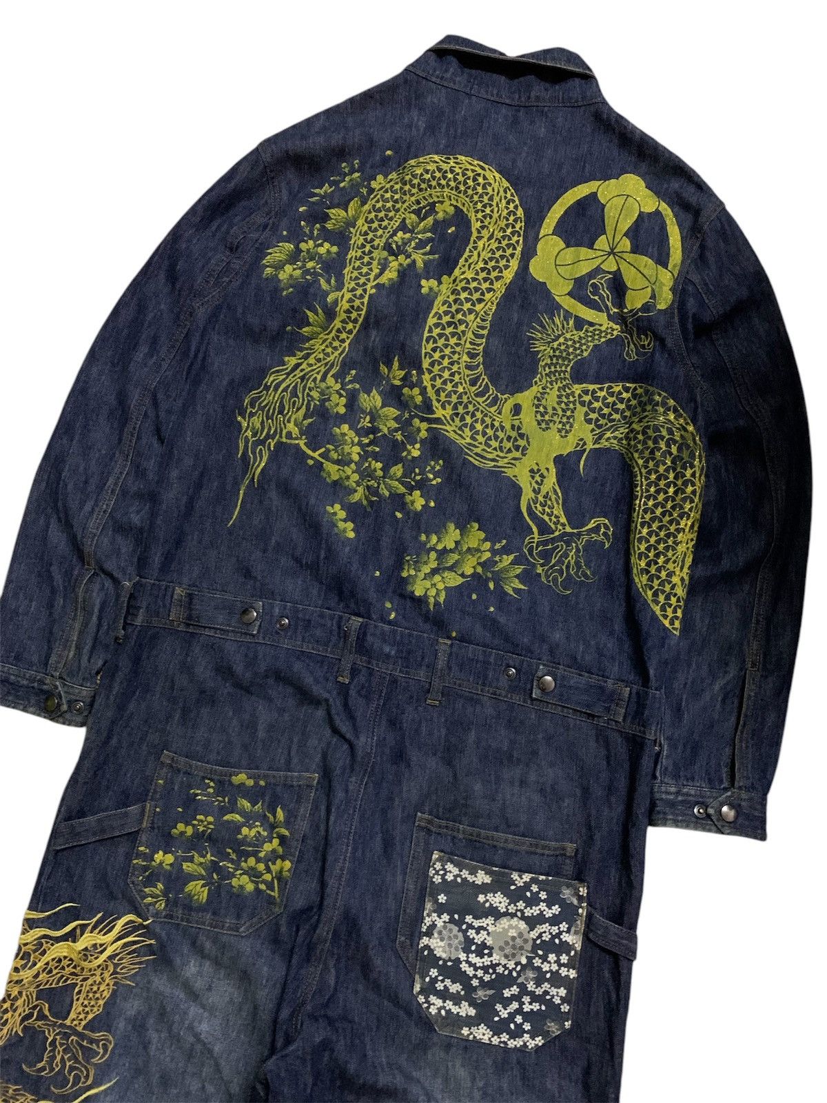 Karakuri Tamashii Vtg Japanese Sukajan Dragon Overall Denim Size US 43 - 2 Thumbnail
