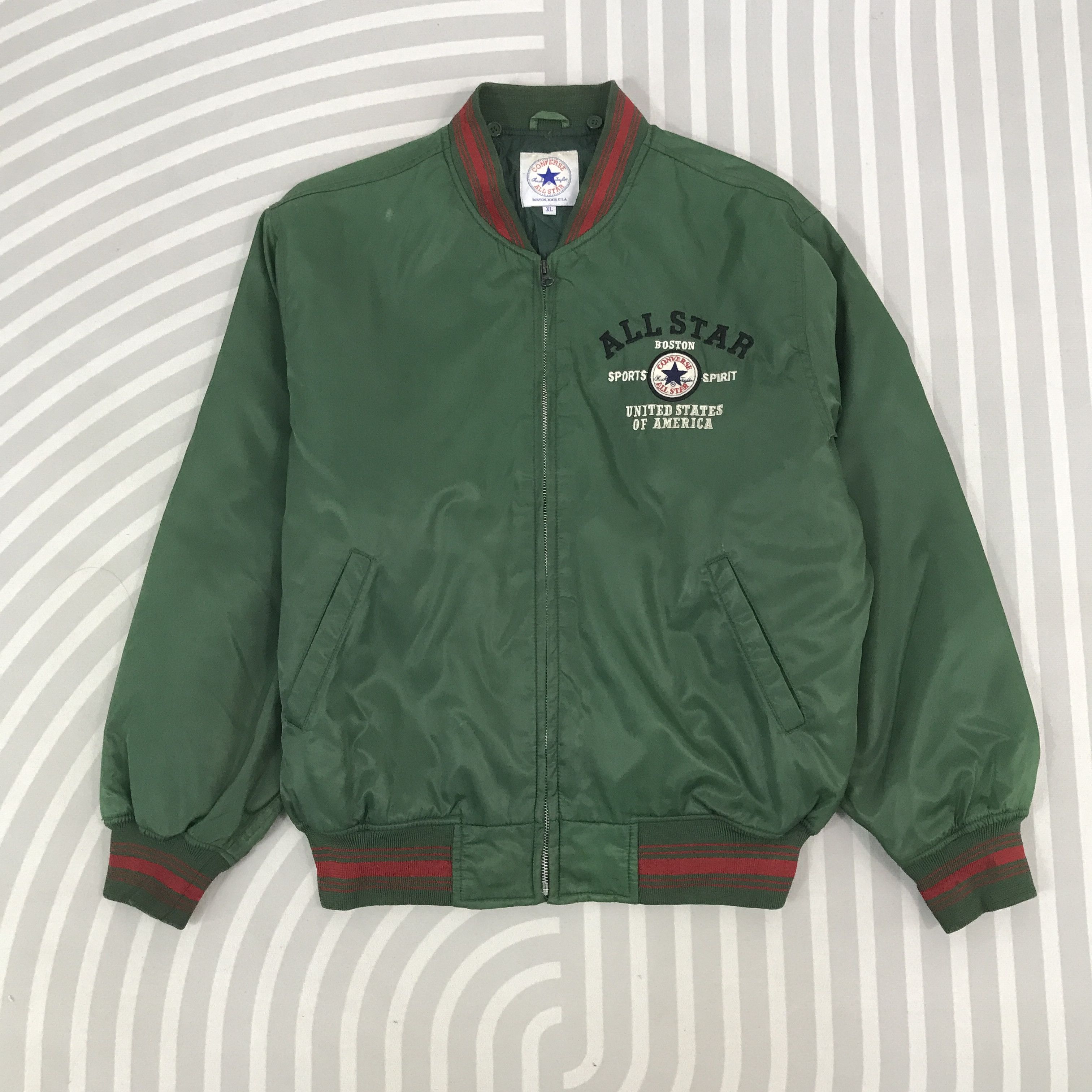 Converse × Vintage Vintage Converse All Star Bomber green Jacket Size US XL / EU 56 / 4 - 1 Thumbnail