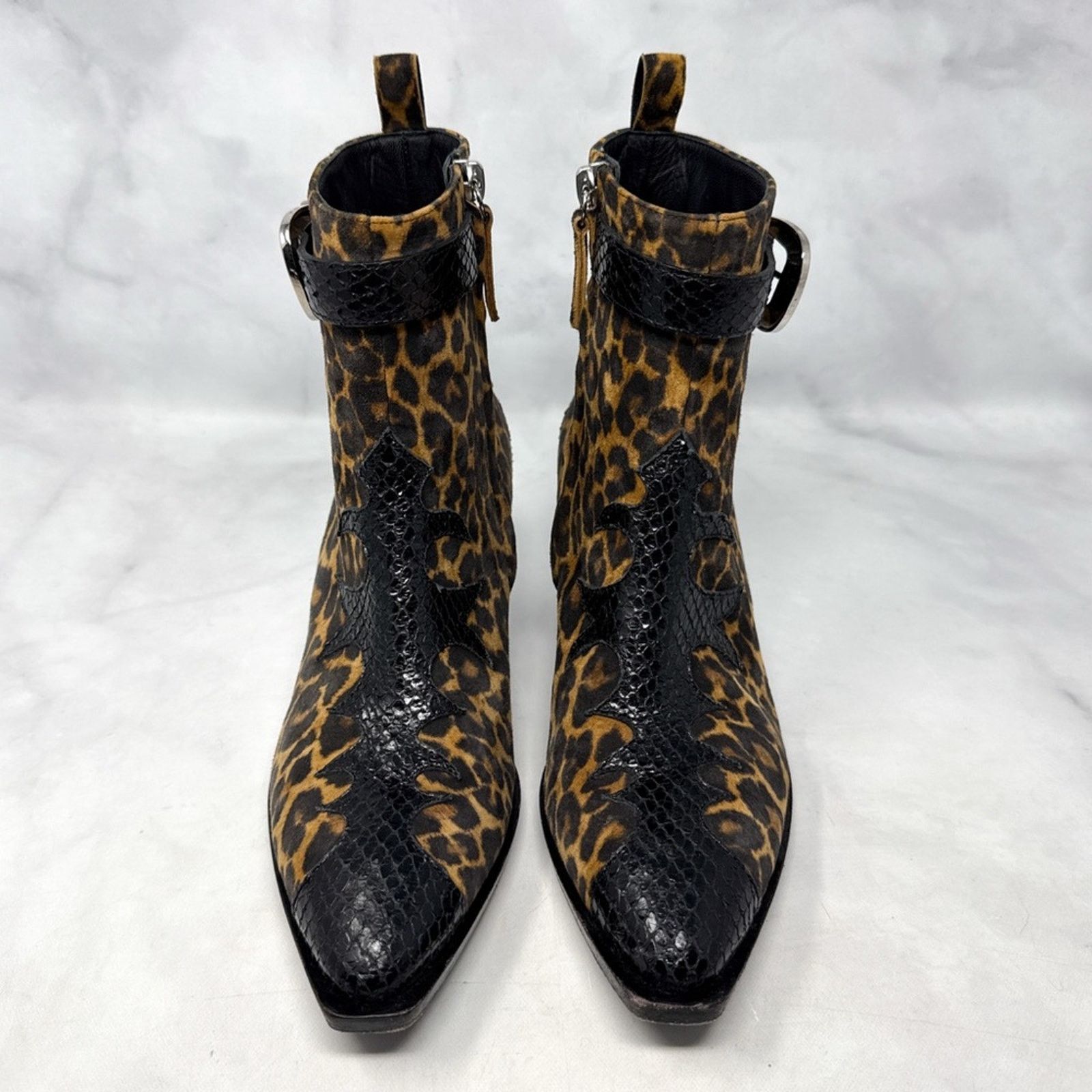 Giuseppe Zanotti Giuseppe Zanotti Leopard Suede Snakeskin Leather Ankle Boots Size US 7.5 / IT 37.5 - 4 Thumbnail