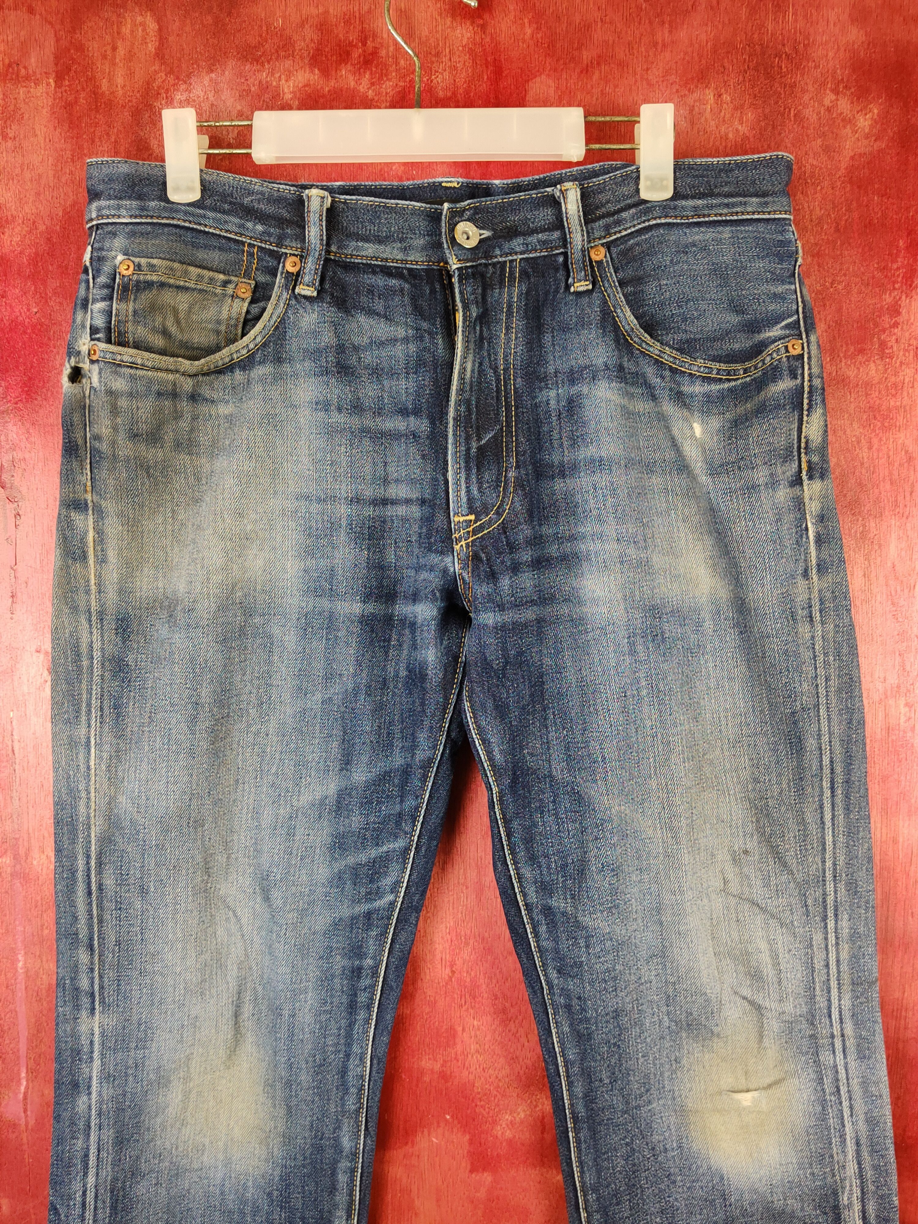 Japanese Brand Uniqlo Dark Blue Distressed Ripped Jeans #S1673 Size US 32 / EU 48 - 2 Thumbnail