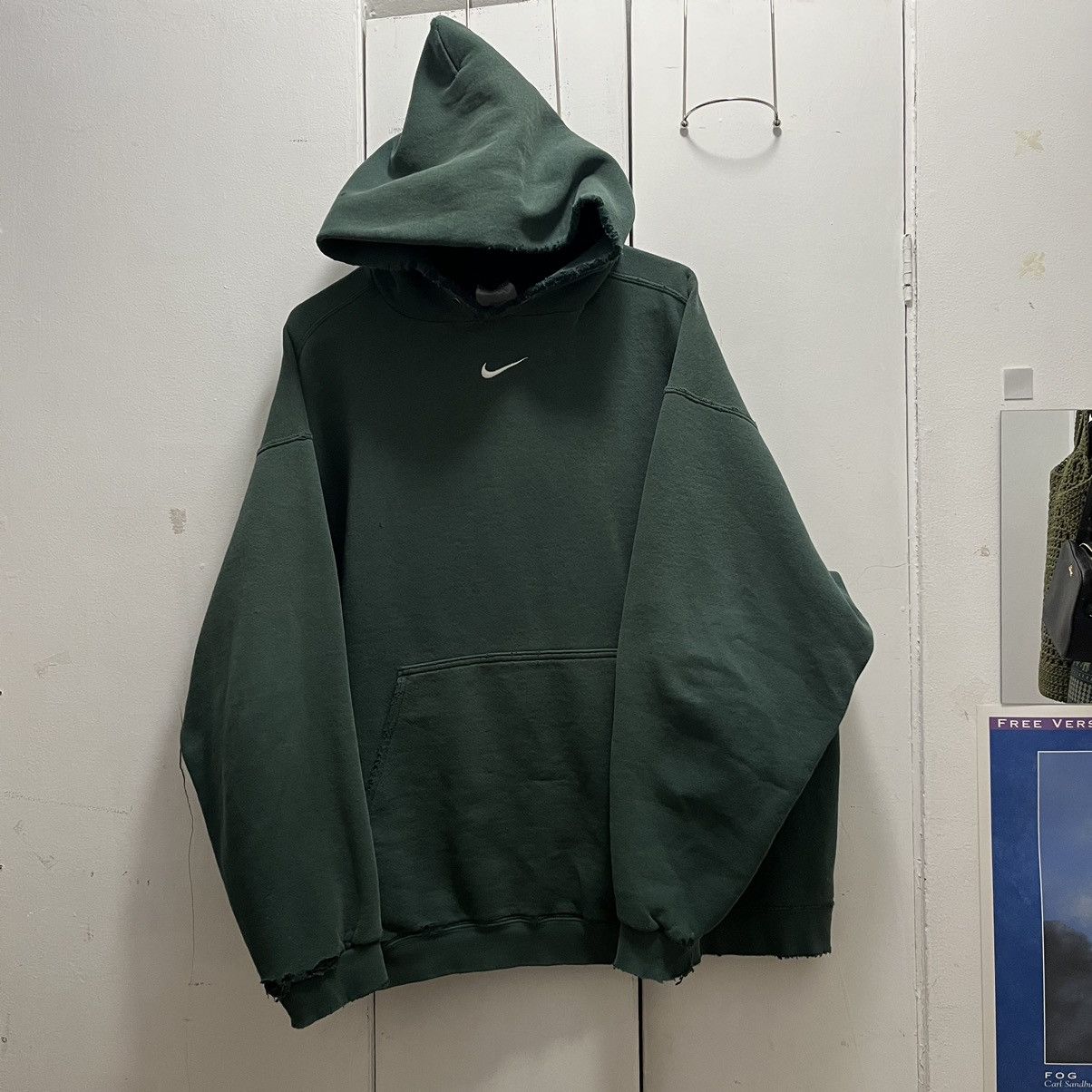 Vintage 90s Nike Forest Green Center Swoosh Hoodie Thrashed