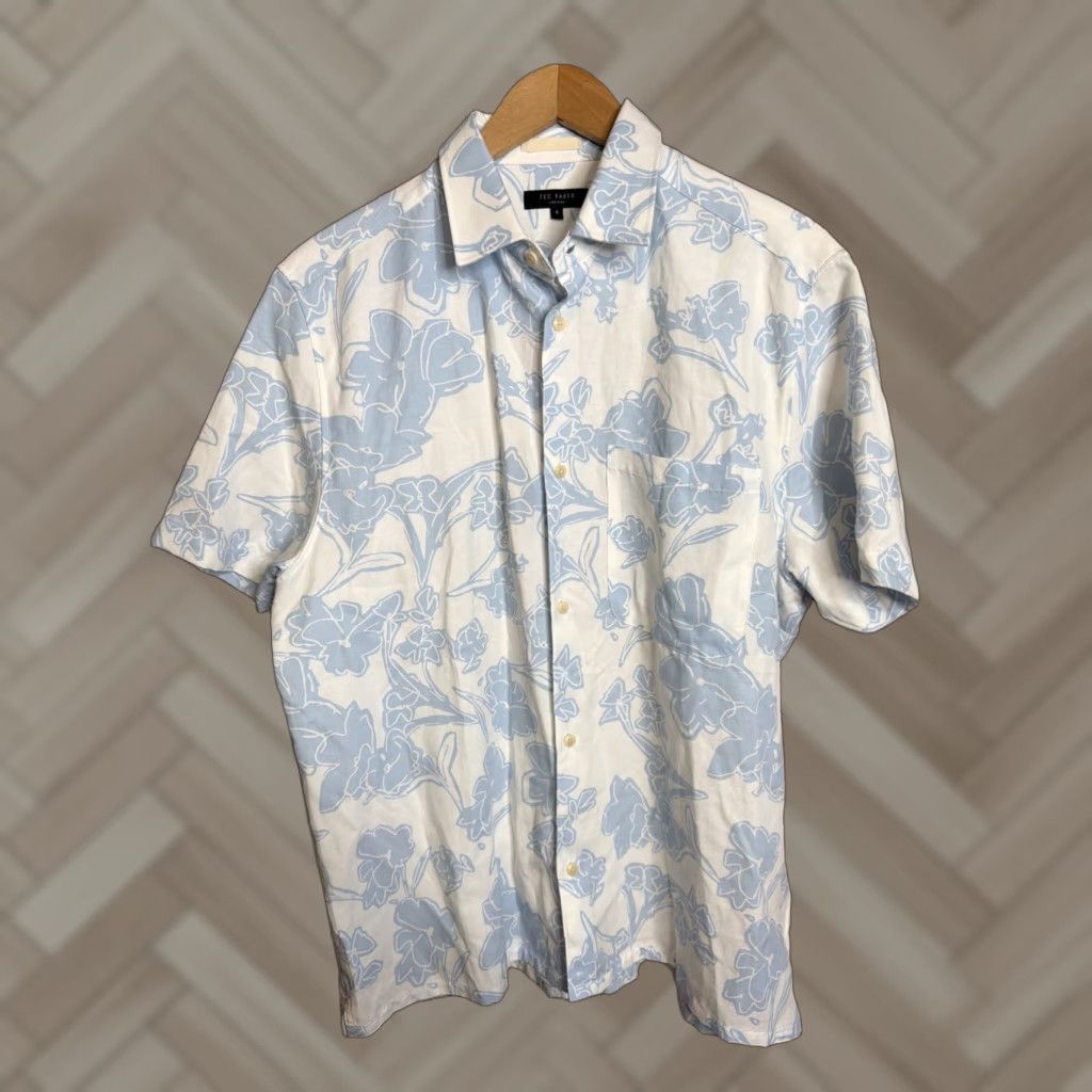 Ted Baker Ted Baker London Gophir Mens 4 Medium Short Sleeve Floral Linen Blend Shirt Size US M / EU 48-50 / 2 - 1 Thumbnail