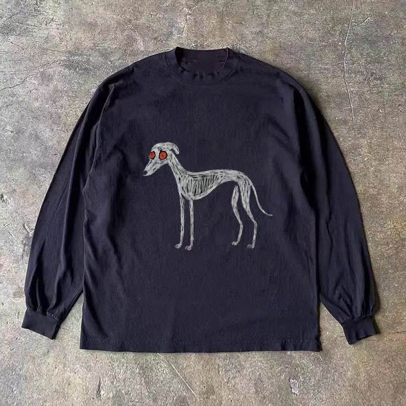Vintage Black washed retro skull dog print long-sleeved t-shirt Size US M / EU 48-50 / 2 - 1 Thumbnail