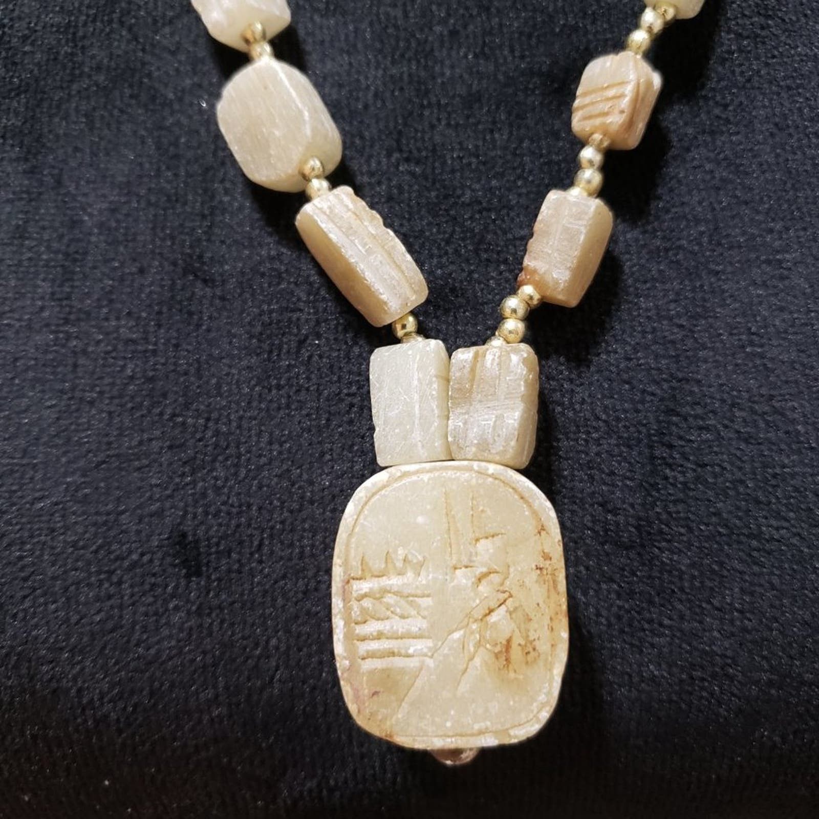 Other Vintage Carved Scarab Beetle Soap Stone Beaded Necklace Size ONE SIZE - 3 Thumbnail