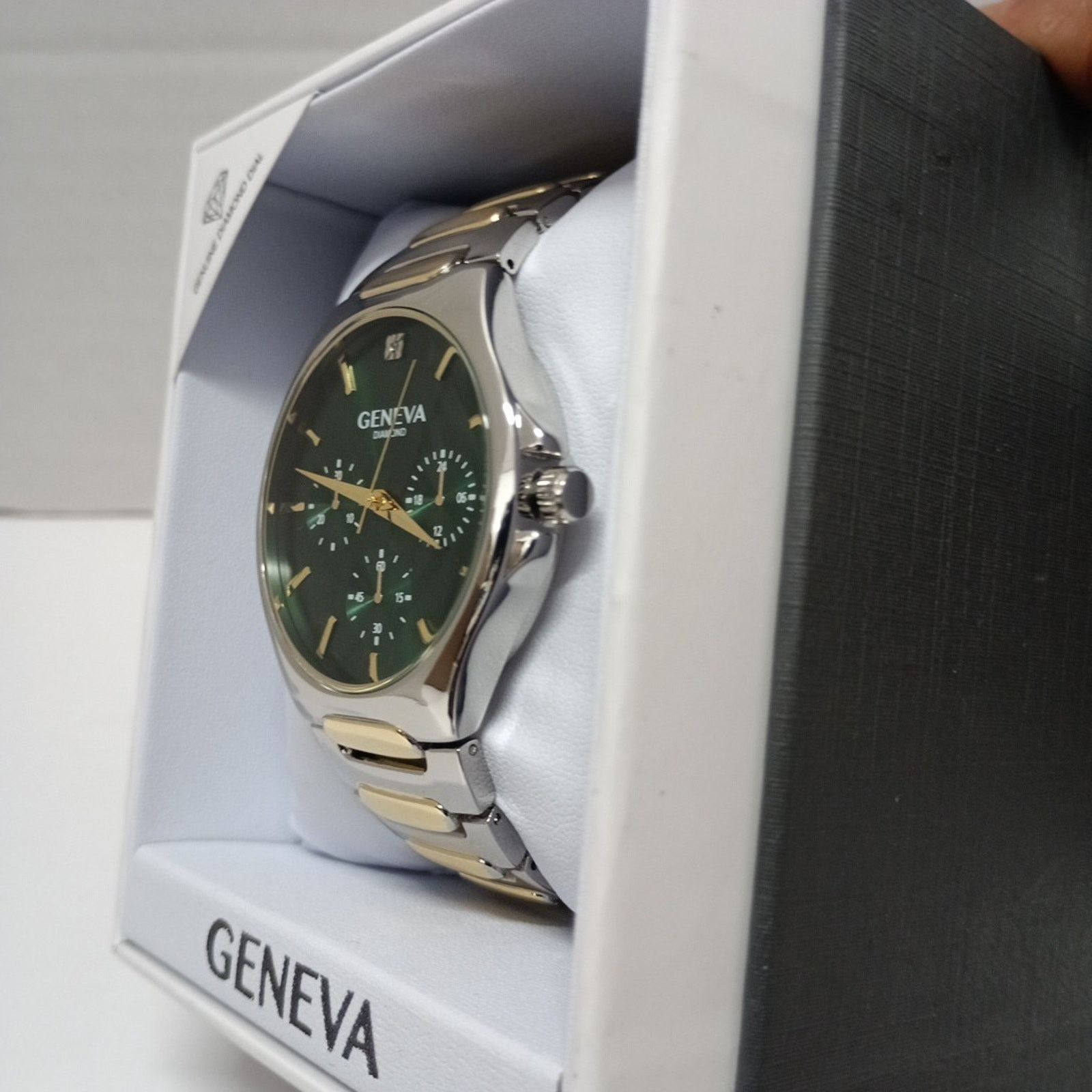 Geneva Geneva Men's Diamond Accent Two Tone Watch- Dark Green Dial Size ONE SIZE - 2 Thumbnail