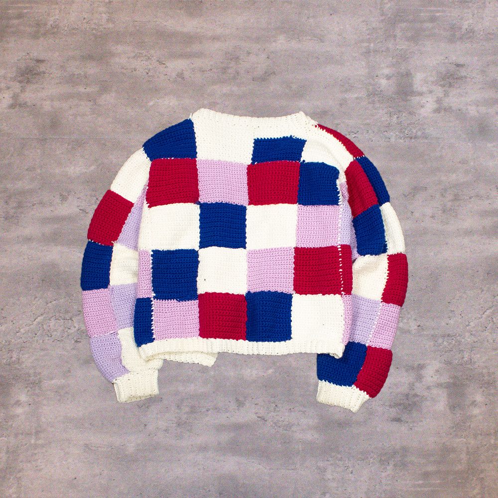 Handmade Vintage VTG 1980's Checkered Thick Cream Handmade Shawl Size US M / EU 48-50 / 2 - 1 Thumbnail