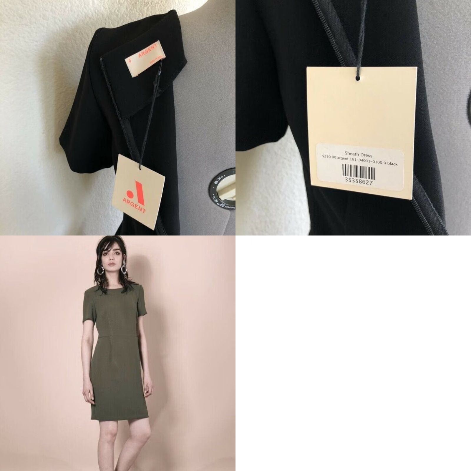 Vintage ARGENT Sheath Dress Pockets Black Career Work Size 0 Women Short Sleeve Size XS / US 0-2 / IT 36-38 - 8 Thumbnail