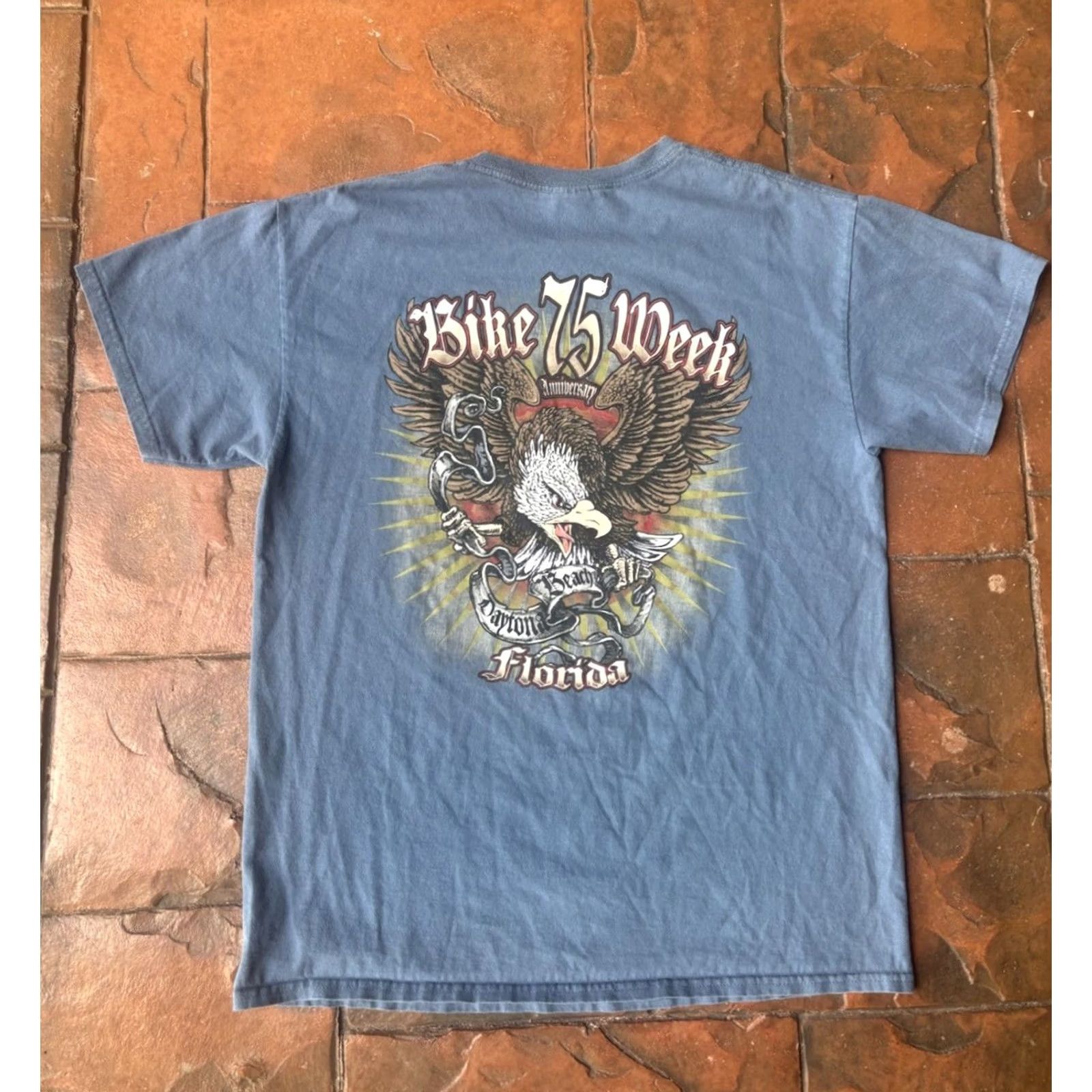 Gildan VINTAGE Gildan T-Shirt Bike Week 75th Anniversary Daytona Beach Eagle Men’s Large Blue Size US L / EU 52-54 / 3 - 2 Thumbnail