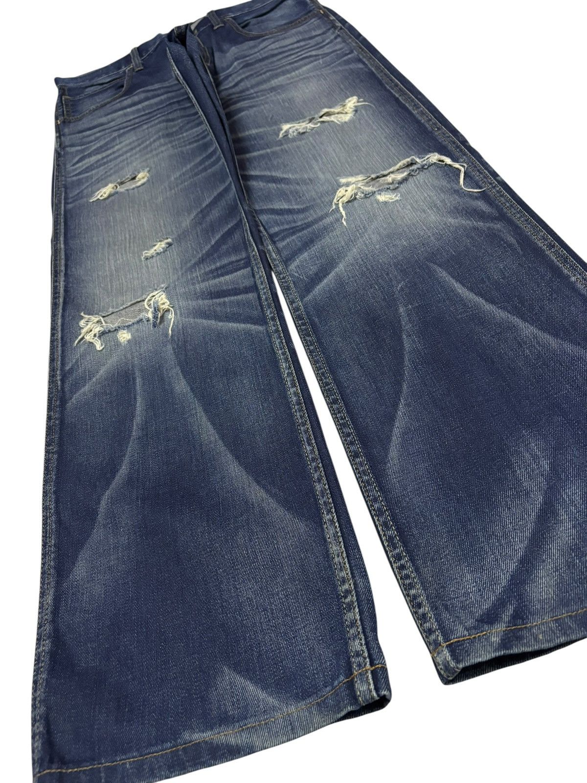 Japanese Brand Vtg Back Number Japan Buckle Whisker Faded Distress Jeans Size US 32 / EU 48 - 3 Thumbnail