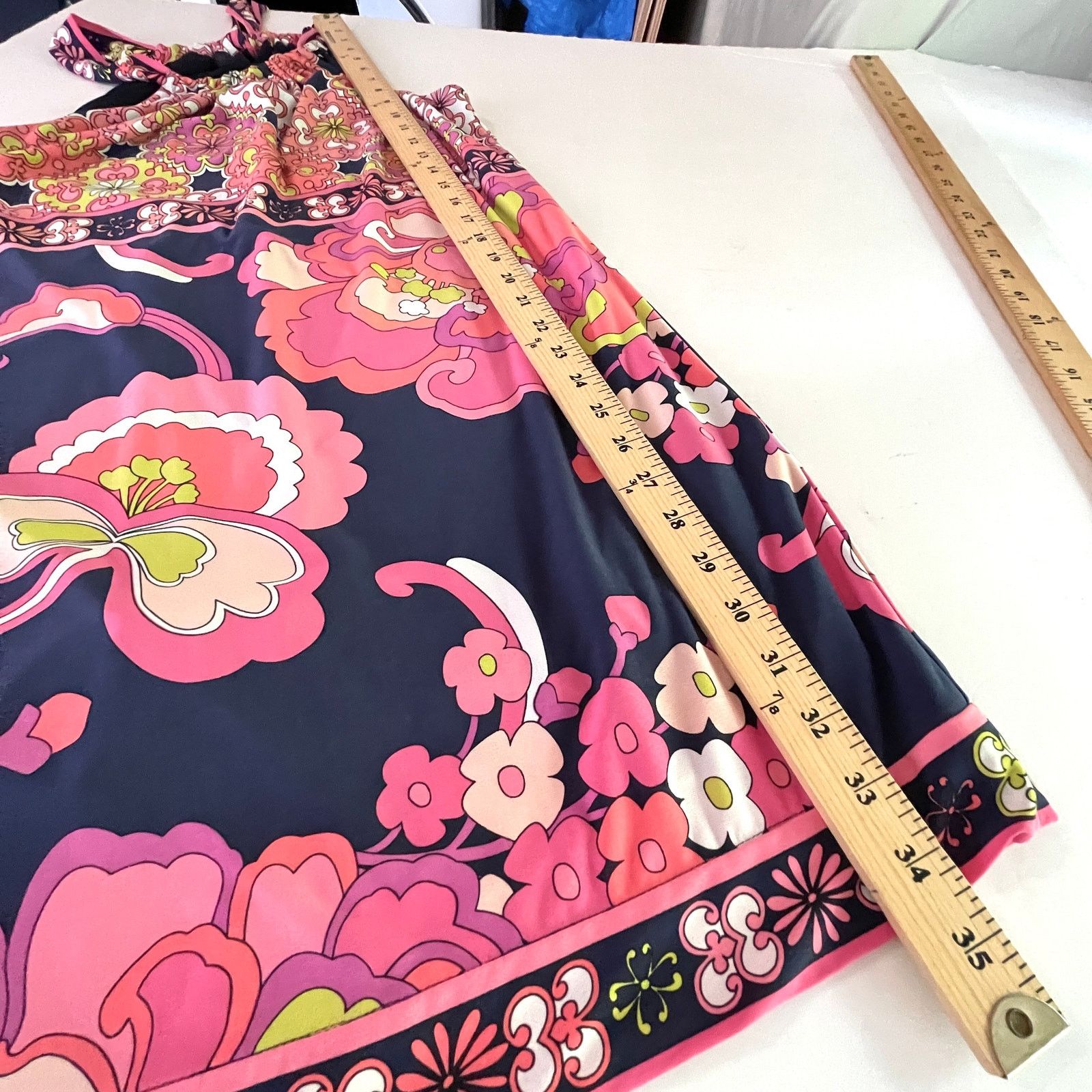 Trina Turk Floral Halter Mini Dress 4 Lined Pink Navy Retro