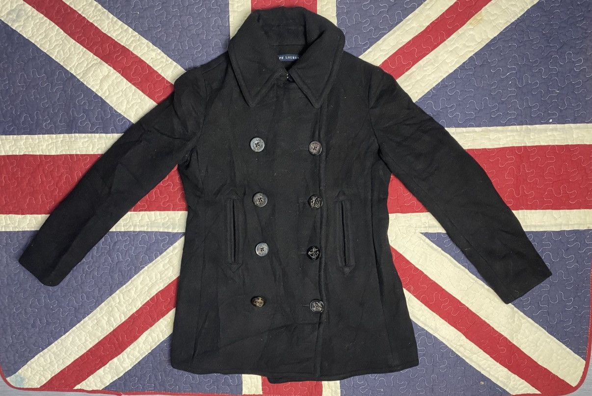 PeaCoats Ralph Lauren Double Button Black Plain Women's