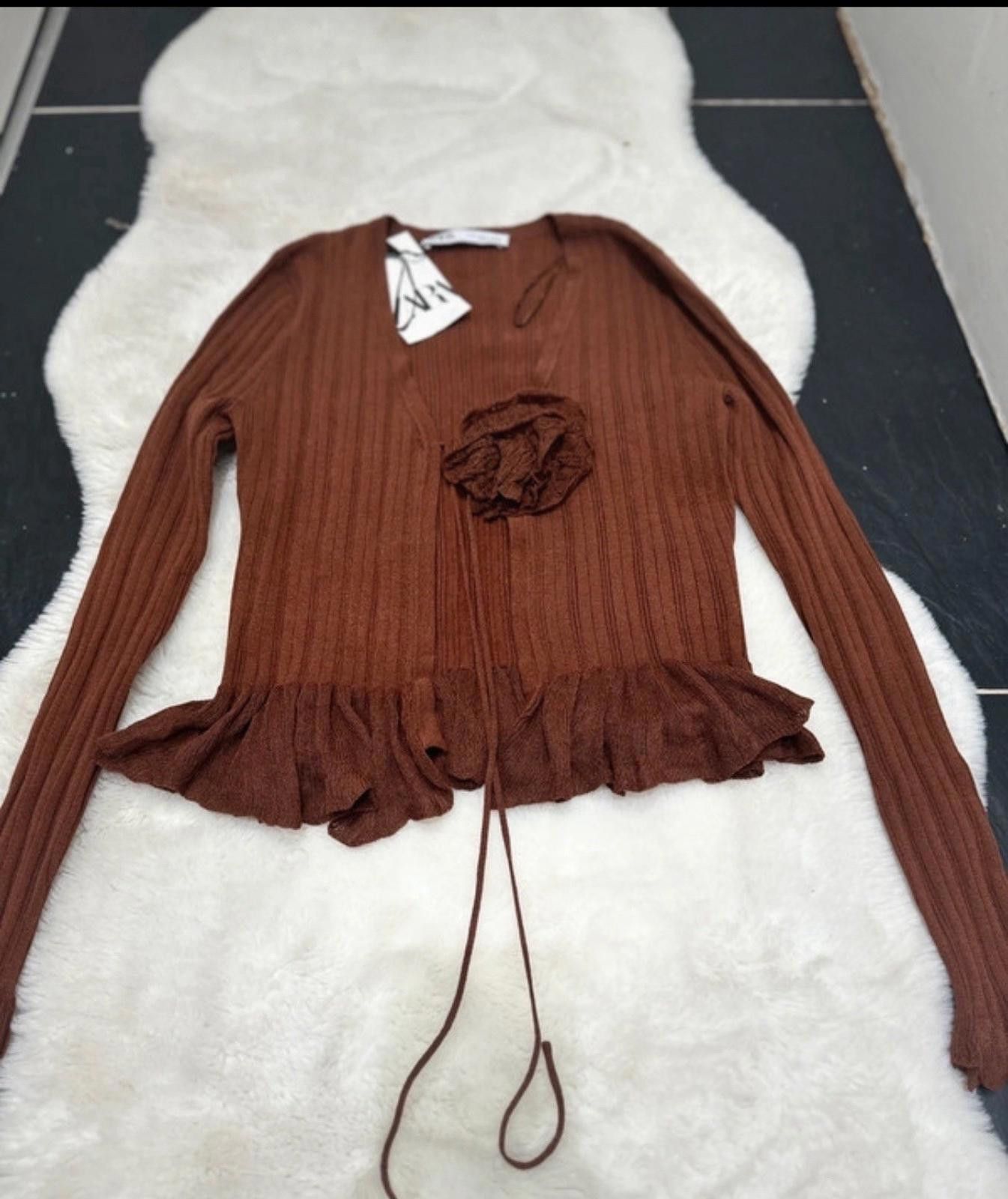 Zara ZARA brown cardigan with tie and rose detail BMWT Size M / US 6-8 / IT 42-44 - 1 Thumbnail